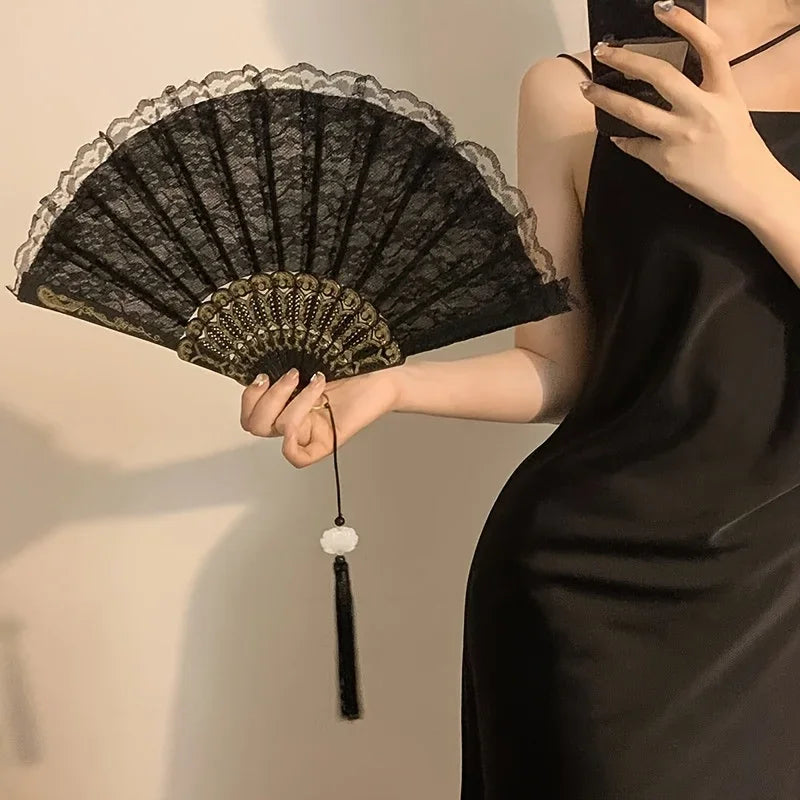 European Style Foldable Hand Fan with Floral Design for Weddings & Events