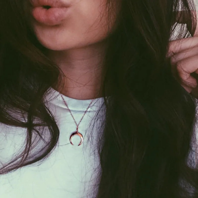 Classic Gold Color Stainless Steel Moon Pendant Necklace for Women Jewelry