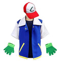 Anime Ash Ketchum Cosplay Costume Set for Kids & Adults - Blue Jacket Cap Gloves