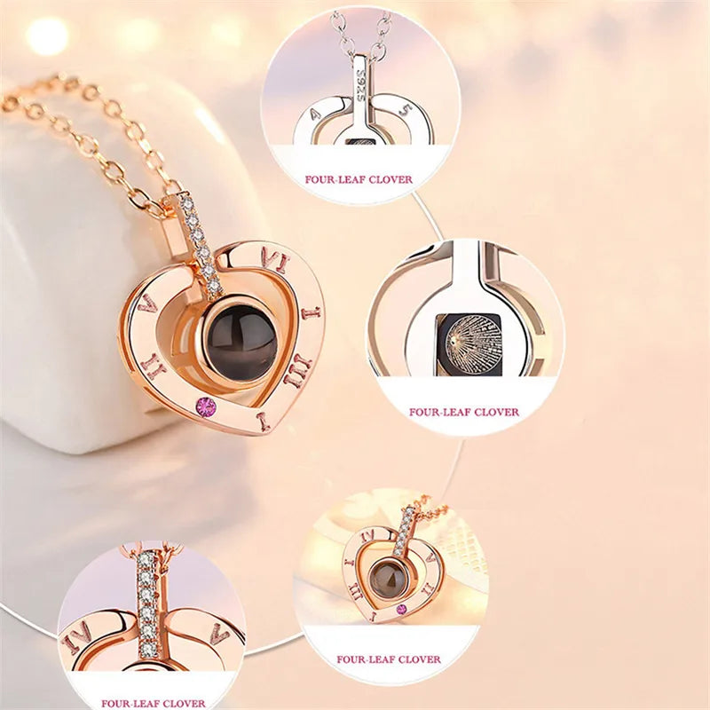 Projection Necklace with 100 Languages Love You Pendant Romantic Jewelry for Couples