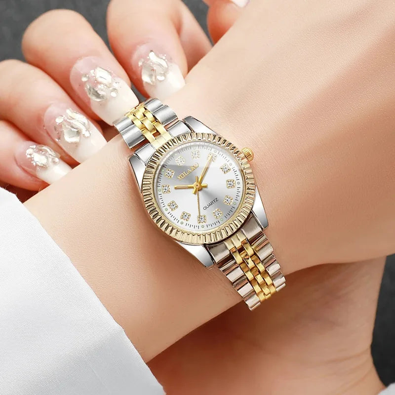Luxury Women’s Quartz Watch with Rhinestones and Stainless Steel Band - Multiple Colors