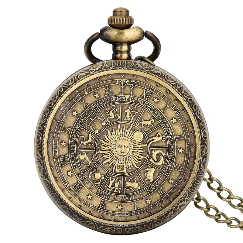Vintage Tarot Pocket Watch with Sun Moon Constellation Necklace - Memorial Gift for Men and Kids