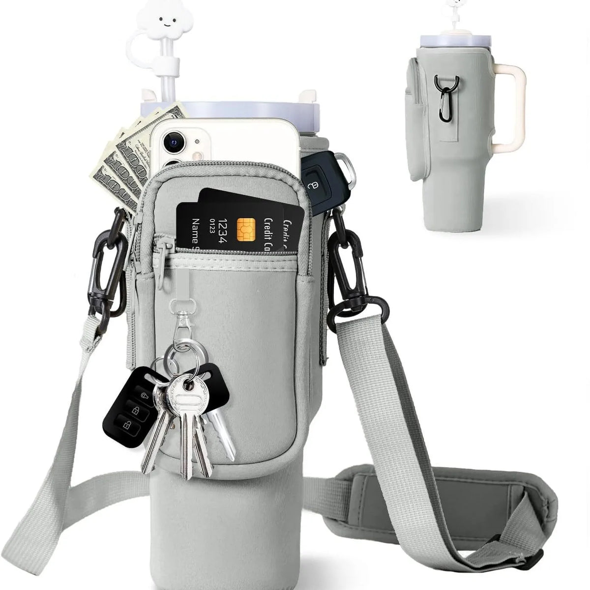 Insulated Water Bottle Carrier Bag for 40oz Bottles with Adjustable Shoulder Strap