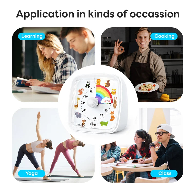 Animal-Themed Visual Timer with Night Light - Silent 60-Minute Countdown Gadget