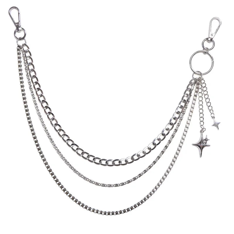 Unisex Multi-Layered Star Pendant Chain - Metal Pants Accessory