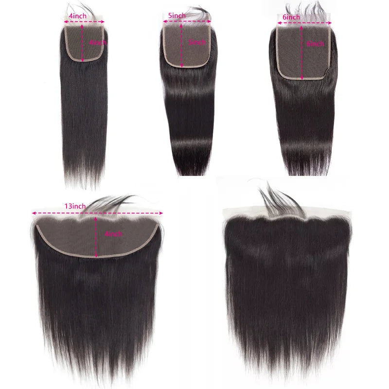 Straight Human Hair Bundles with Closure - Brazilian 20-40 Inch Full Head Set