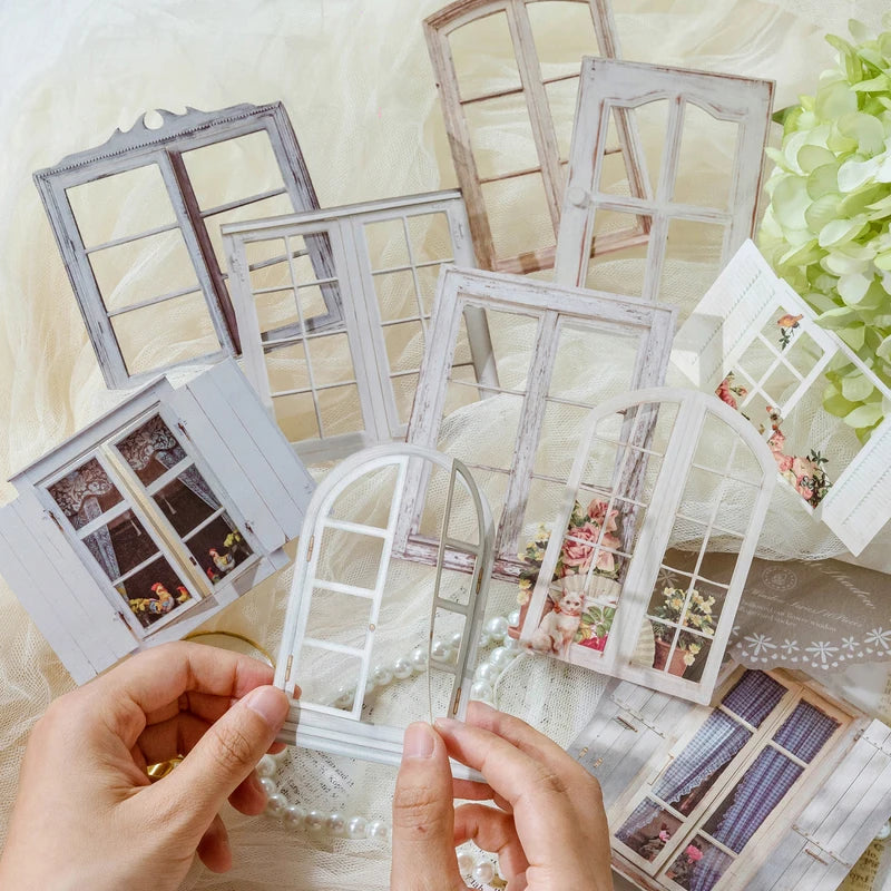 10 Sheets Vintage Hollow Door Window Stickers for Diy Diary Scrapbooking Stationery
