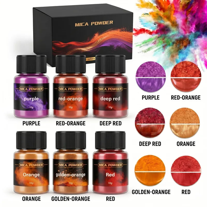 Metallic Pigment Powder Set for Resin, Plaster, Candle Molds - 6 Colors