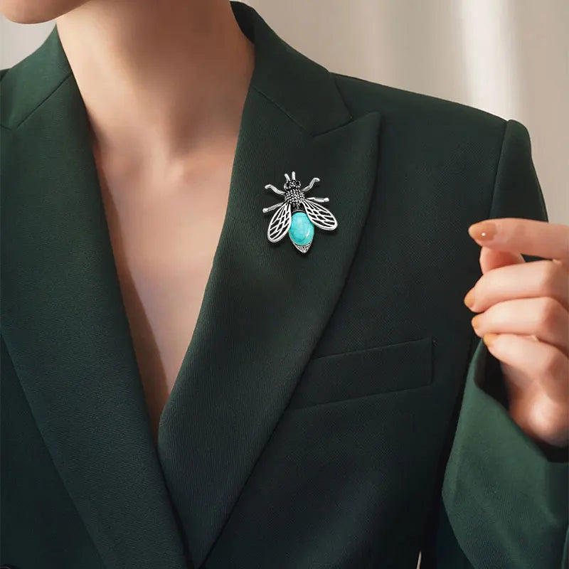 Women Bee-Shaped Brooch Pendant Natural Stone Jewelry Making Accessory