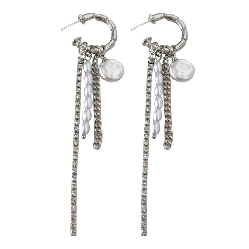 Women’s Zircon Chain Pearl Dangle Earrings - Baroque Style Jewelry Gift