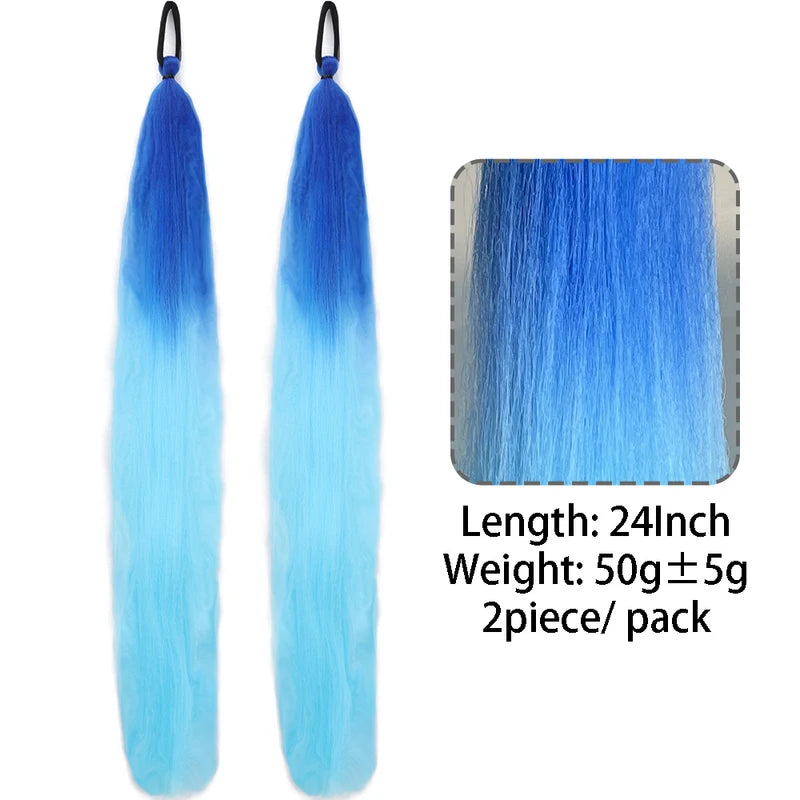 Colorful Ponytail Extension 2Pcs Long Straight Hairpiece for DIY Hairstyles
