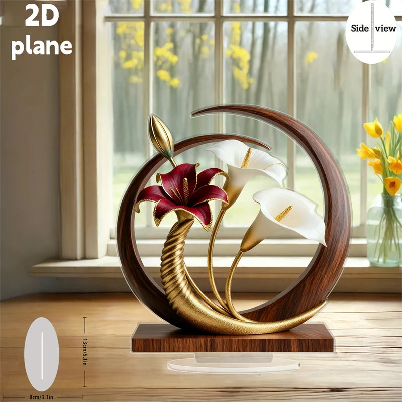 Elegant Flower Curve Acrylic Desktop Decoration for Home & Office - 2D Plan
