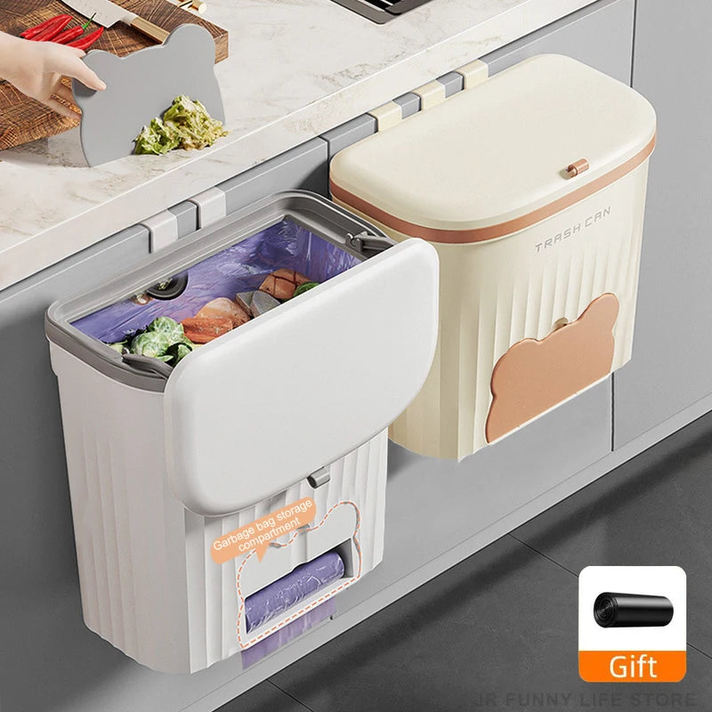Wall-Mounted Kitchen Trash Can with Lid 8.5/12L for Under Sink & Cabinet