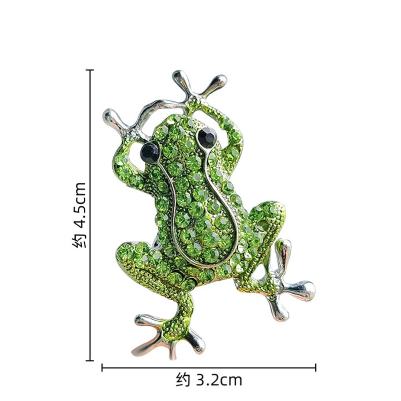 Luxury Green Crystal Frog Brooch Animal Pins for Women Dress Coat Jewelry Gift