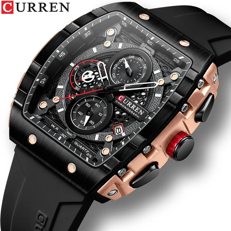 Luxury Square Men's Waterproof Luminous Chronograph Watch with Date