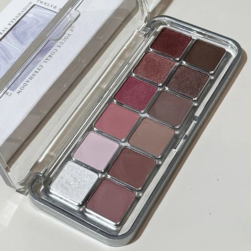 12-Color Matte Pearl & Glitter Eyeshadow Palette for Long-Lasting Makeup