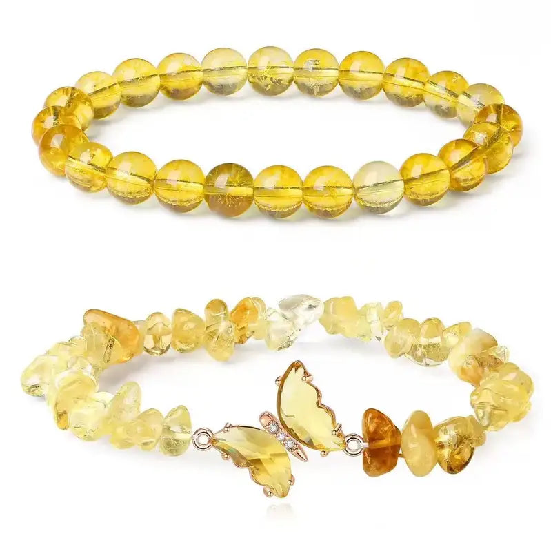 Beaded Butterfly Bracelet Set for Women - Amethyst Obsidian Stretch Bangles with Positive Energy