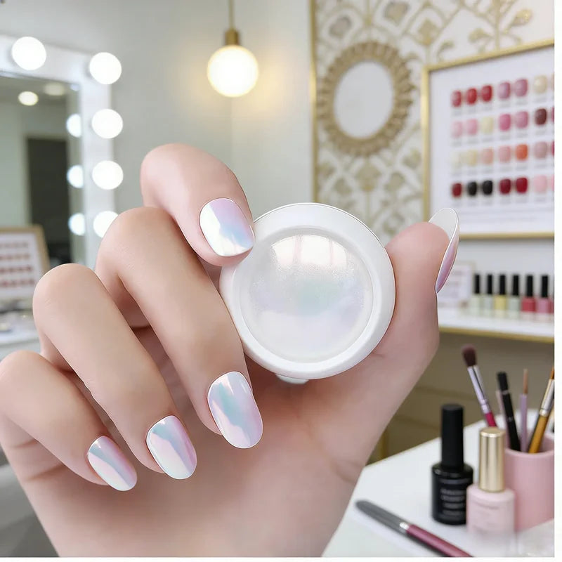 Mirror Effect Nail Chrome Powder - Iridescent Pearl & Aurora Glitter