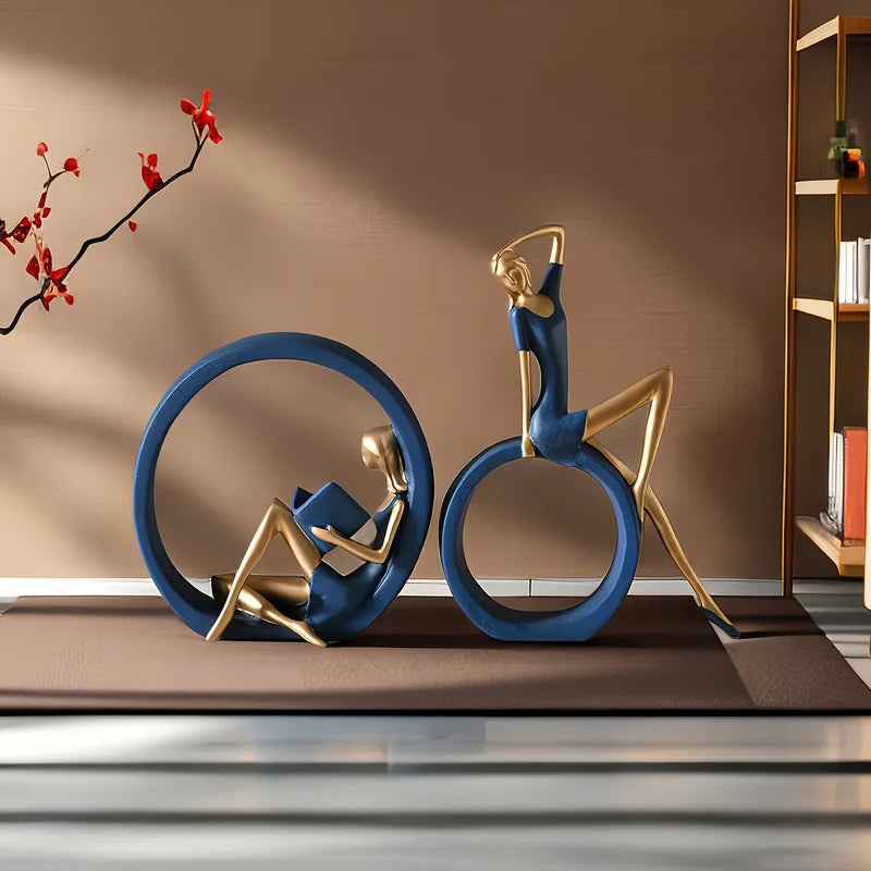Creative Resin Girl Statue Reading Yoga Sculpture Home Decor Living Room Office