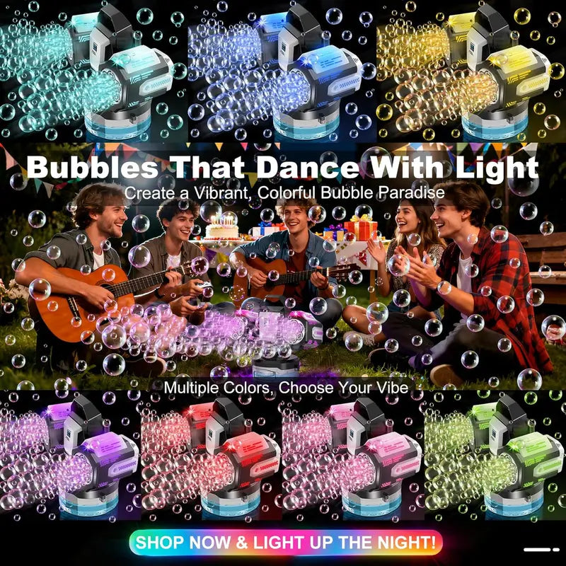 Bubble Machine with Remote RGB Lights Rechargeable 1800mAh Type-C No Solution