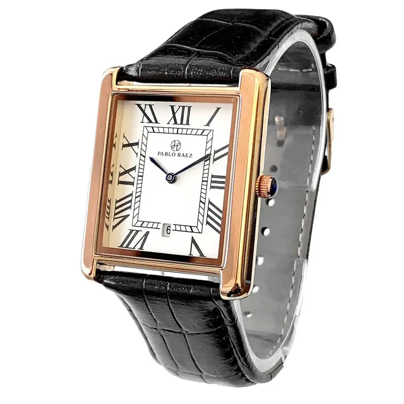 Men's Business Retro Classic Leather Waterproof Quartz Watch with Calendar and Box