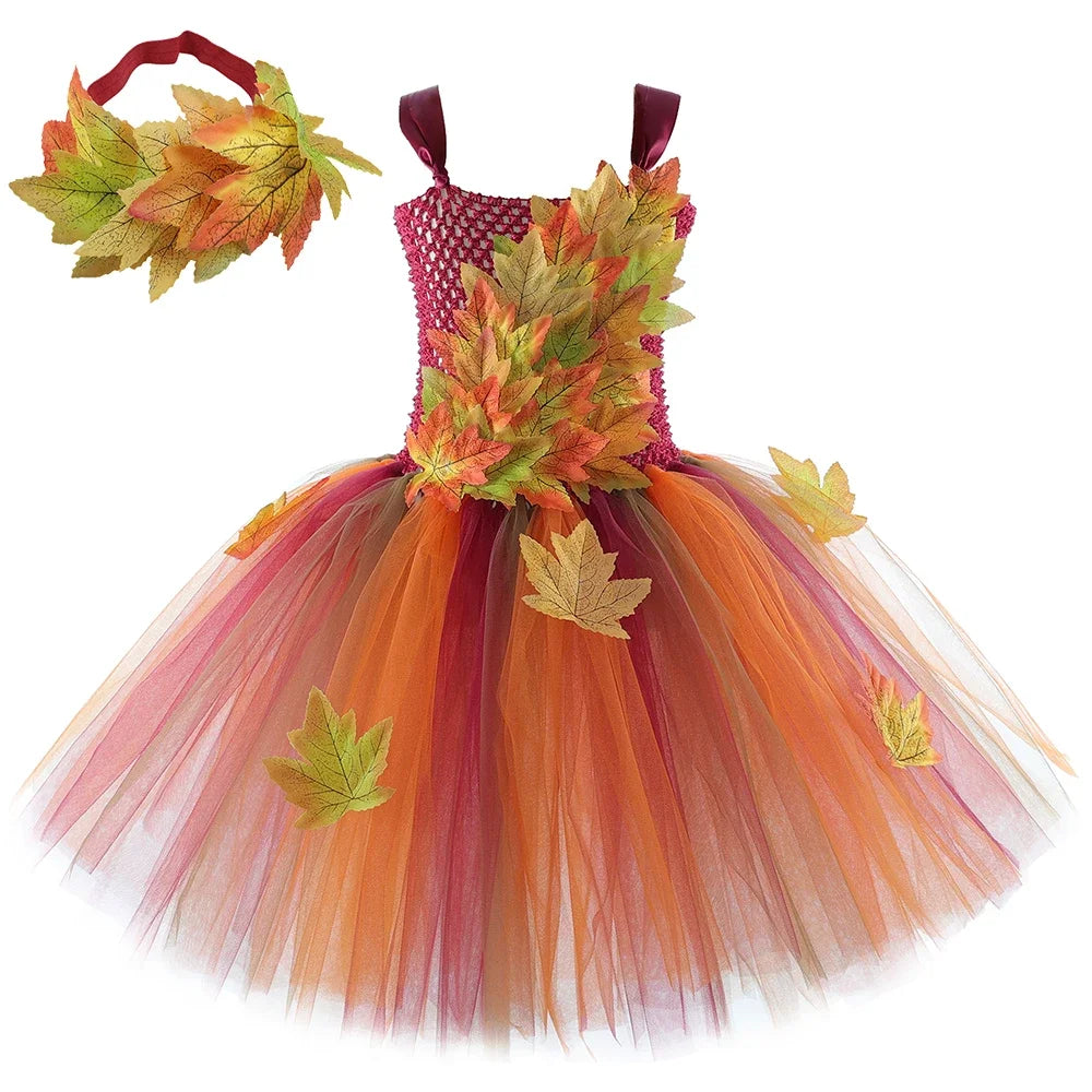 Kids Fairy Costume Dress for Girls Woodland Fall Tulle Princess Dress-Up Halloween Thanksgiving