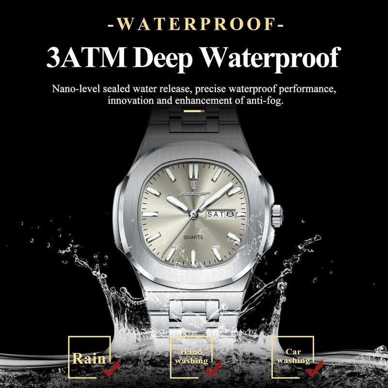 Square Women's Waterproof Luminous Quartz Watch with Date - Stainless Steel, Fashion Gift