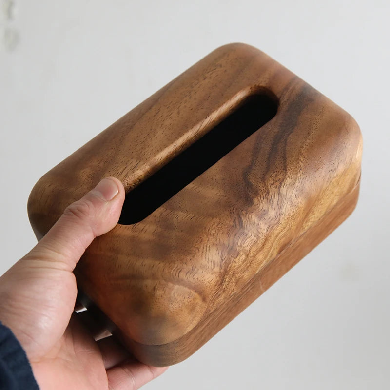 Minimalist Walnut Wood Tissue Box - Rectangular Storage for Home & Office