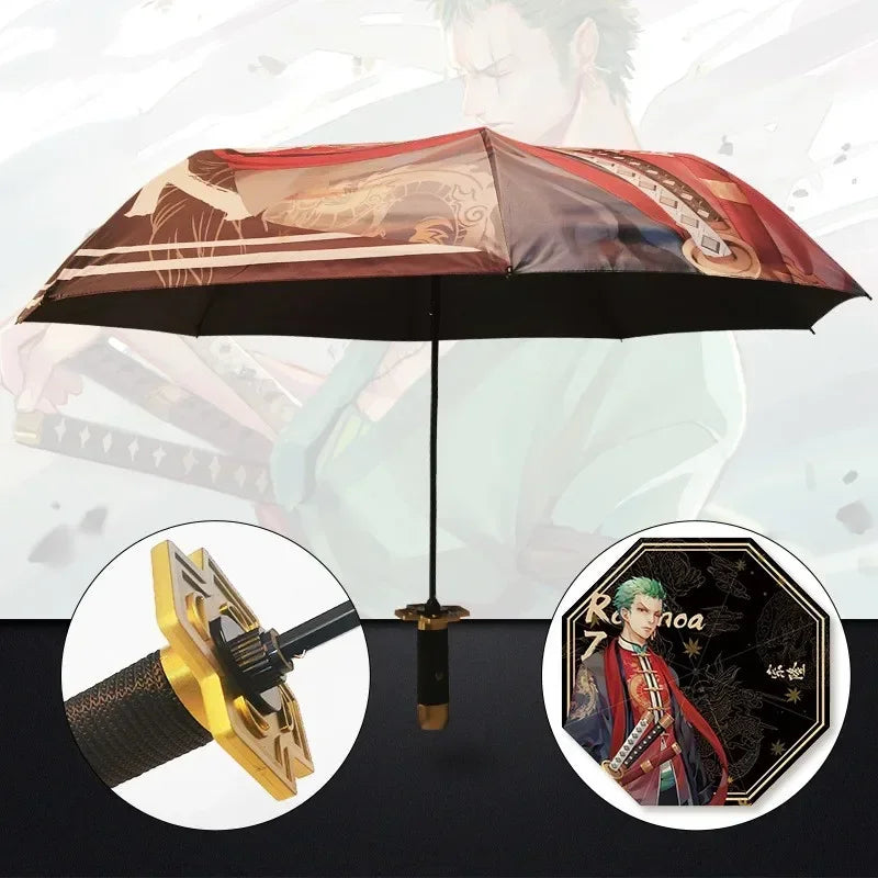 Anime Kokushibo Katana Umbrella 3-Fold Windproof Rain Gear for Demon Slayer Fans