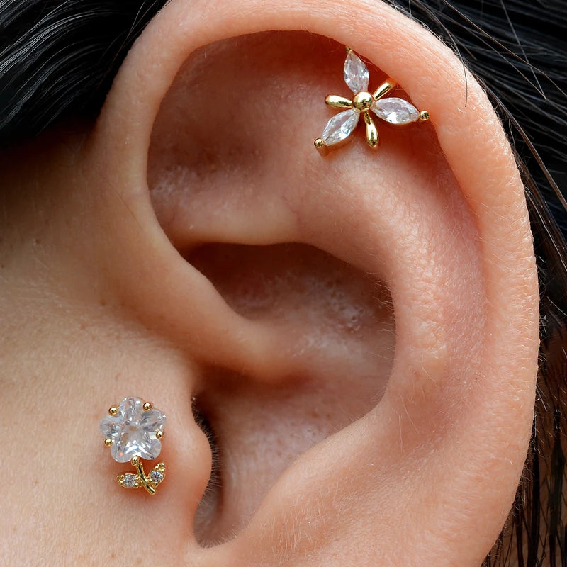 Dainty Sparkly CZ Flower Stud Earrings for Women Stainless Steel Jewelry