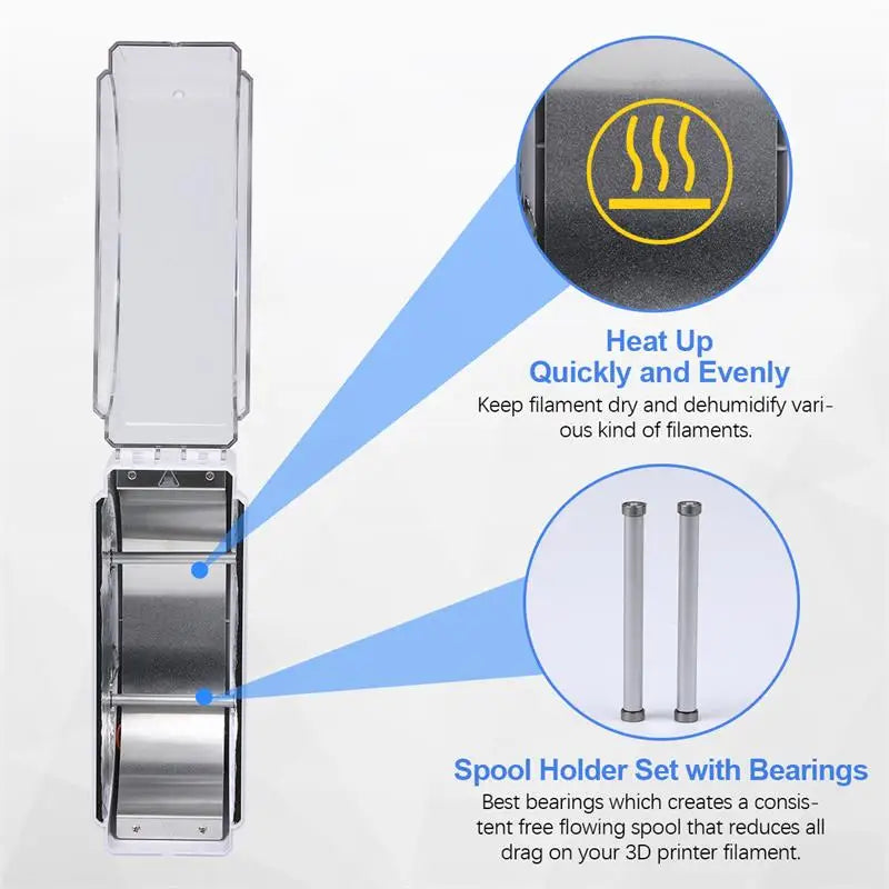 3D Filament Dryer Box with LCD Display, Adjustable Temperature & Fast Heating