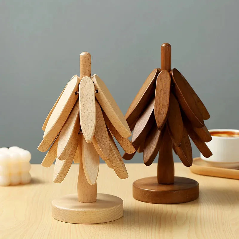 Wooden Tree Design Trivets Set - Heat Resistant Table Mats & Coasters
