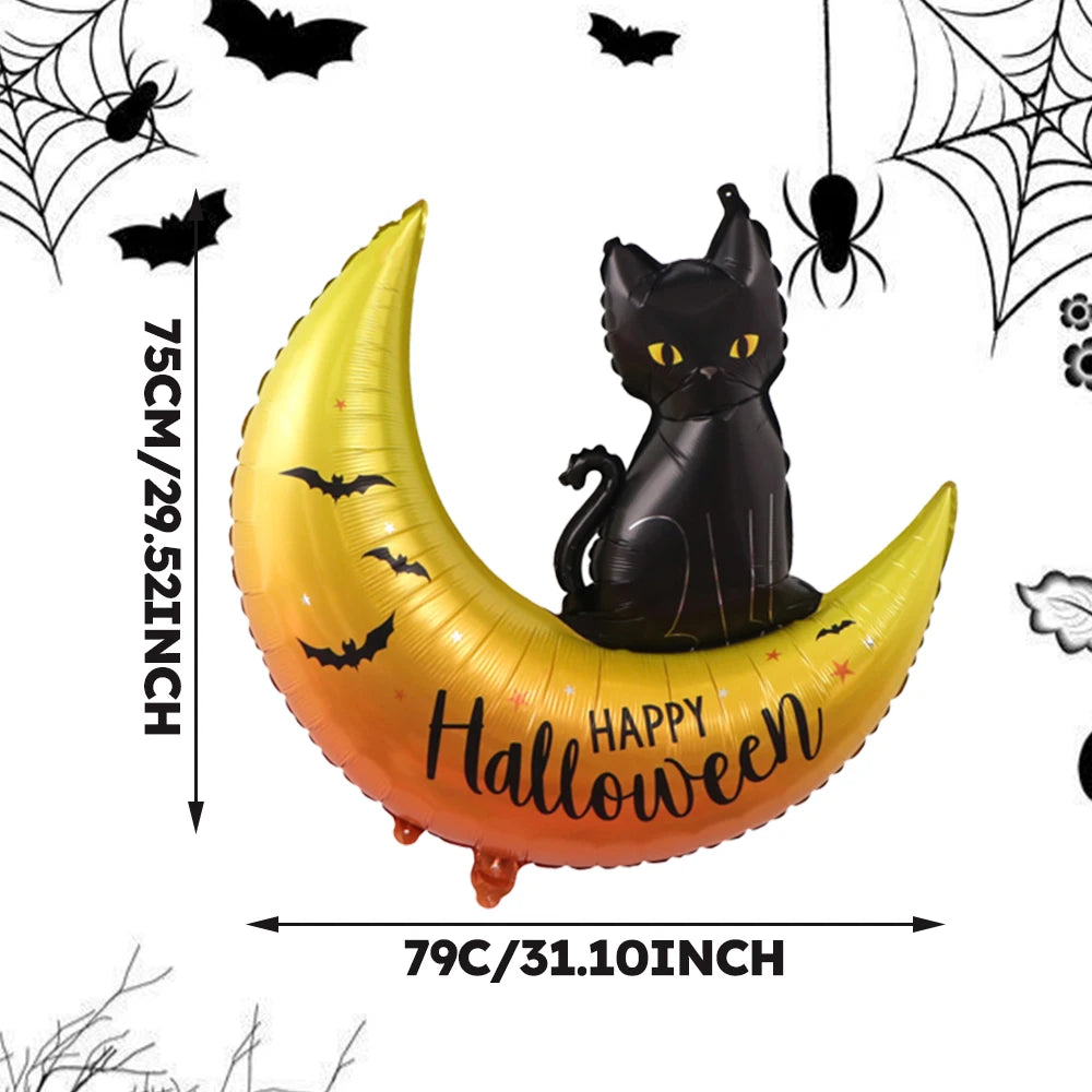 Halloween Foil Balloons - Black Cat Moon Design Party Decorations, 2pcs