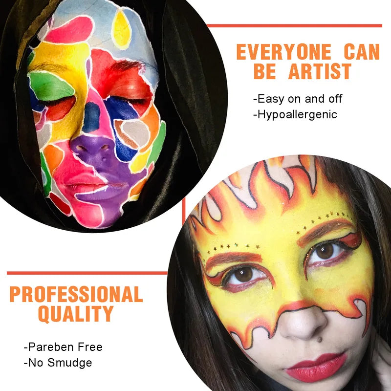 Neon Rainbow Water-Based Face & Body Paint Split Cakes - 10g Set