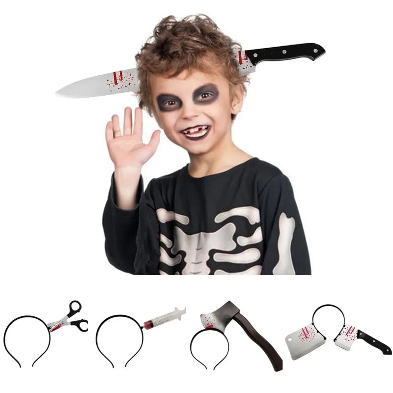 Halloween Headband with Plastic Axe Knife & Scissors - Party Costume Accessory