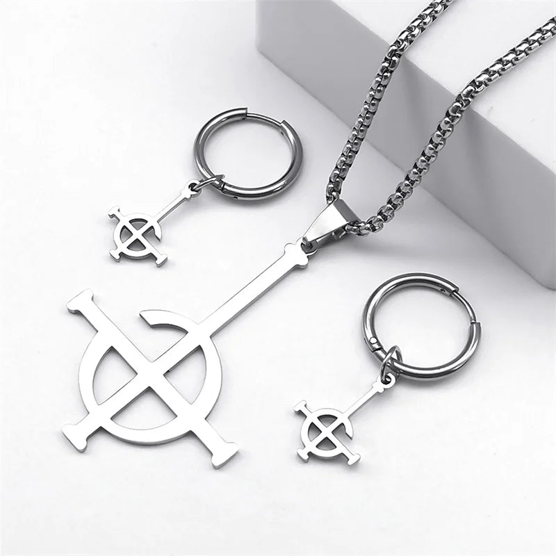 Ghost Rock Band Jewelry Set Stainless Steel Necklace Earrings Ring Gift