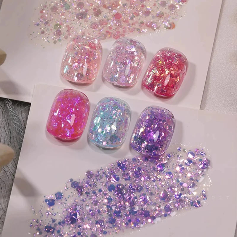 12-Piece Sparkling Gel Nail Polish Set with Glitter & Sequins - All Colors