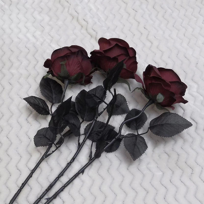 Dark Red Rose Artificial Flower for Halloween Party Decor - Goth Photo Prop