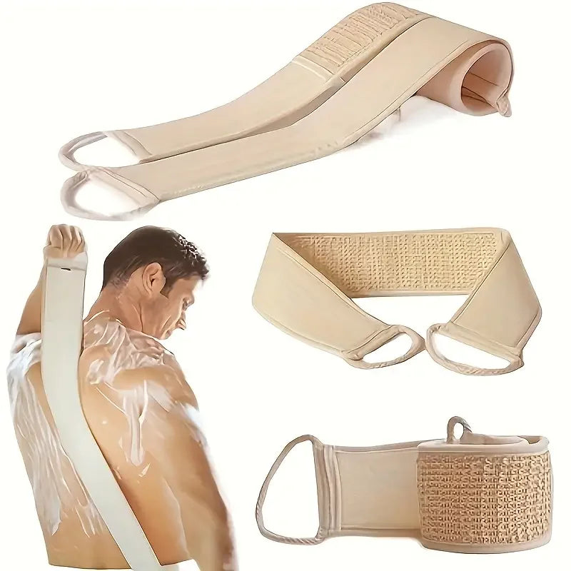 Dual Sided Bath Sponge Exfoliating Scrubber with Strap for Back & Dead Skin Removal