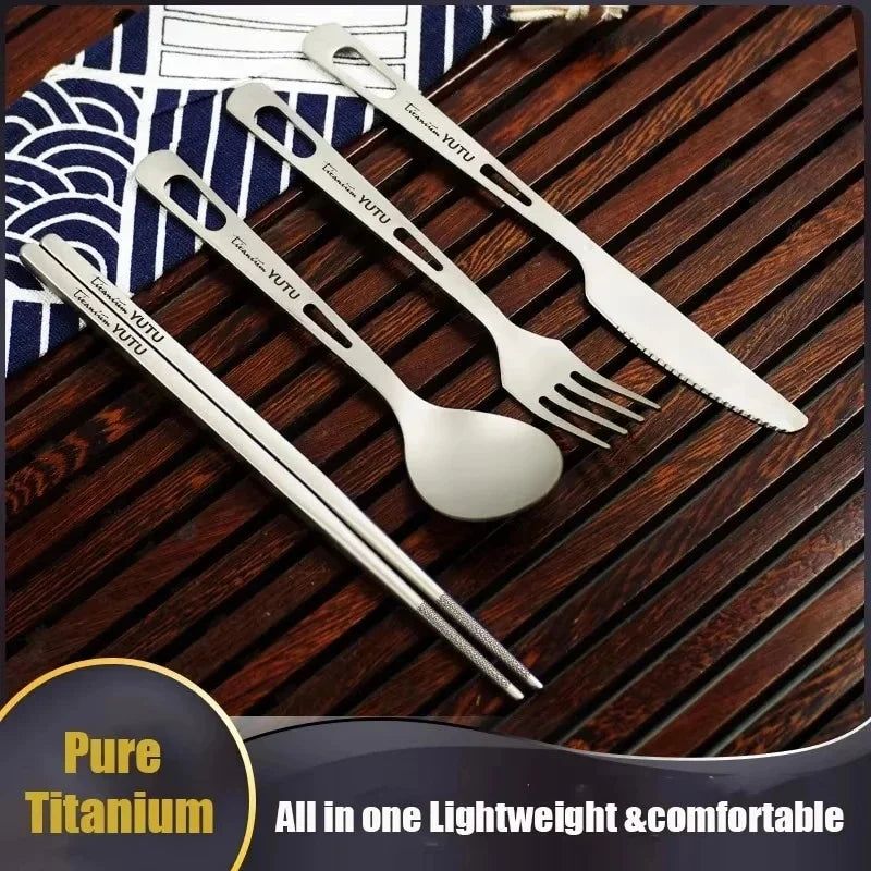 Titanium Camping Utensil Set - Portable Frosted Knife Fork Spoon Chopsticks