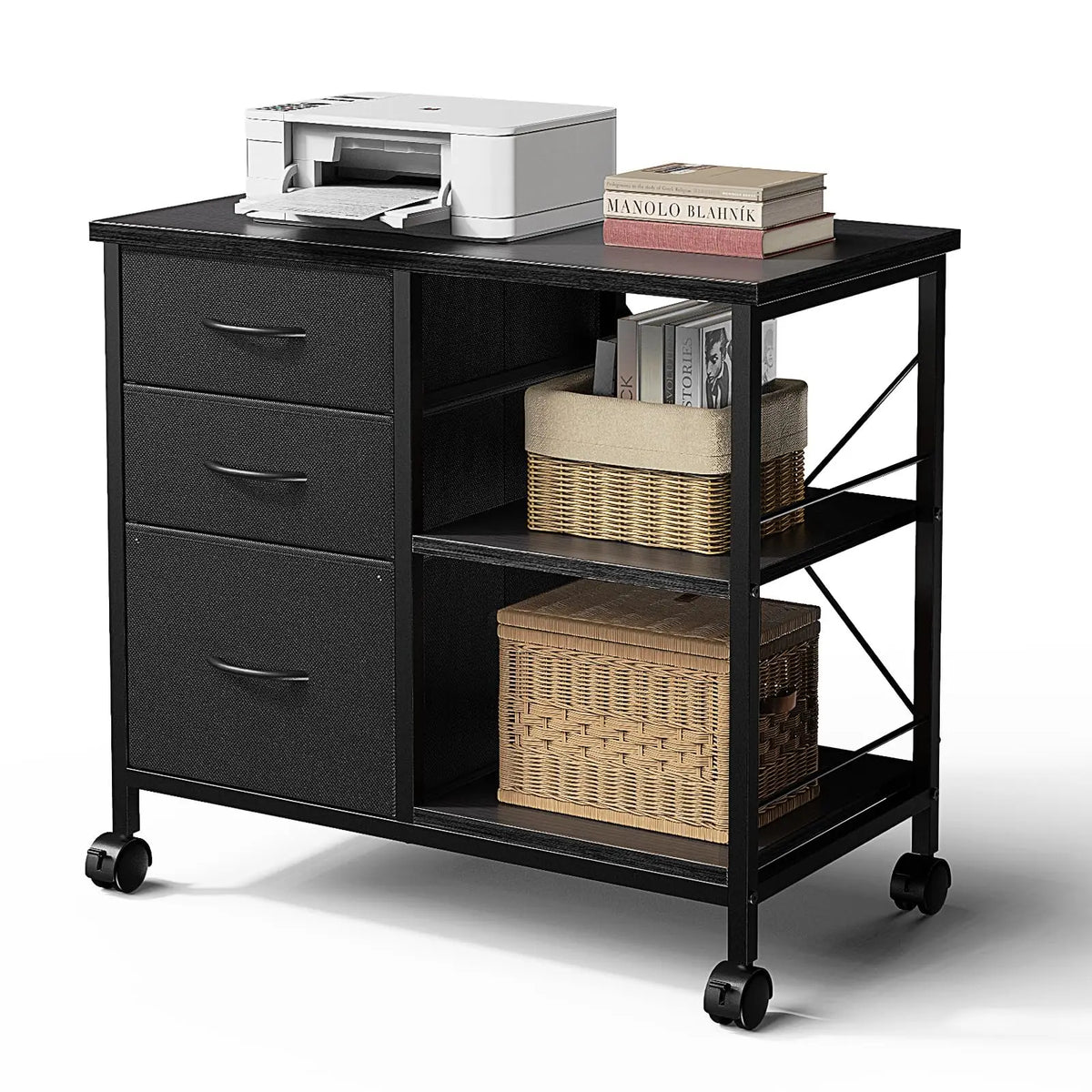 Movable Living Room Storage Cabinet with Fabric Drawers and Steel Frame - Multiple Colors