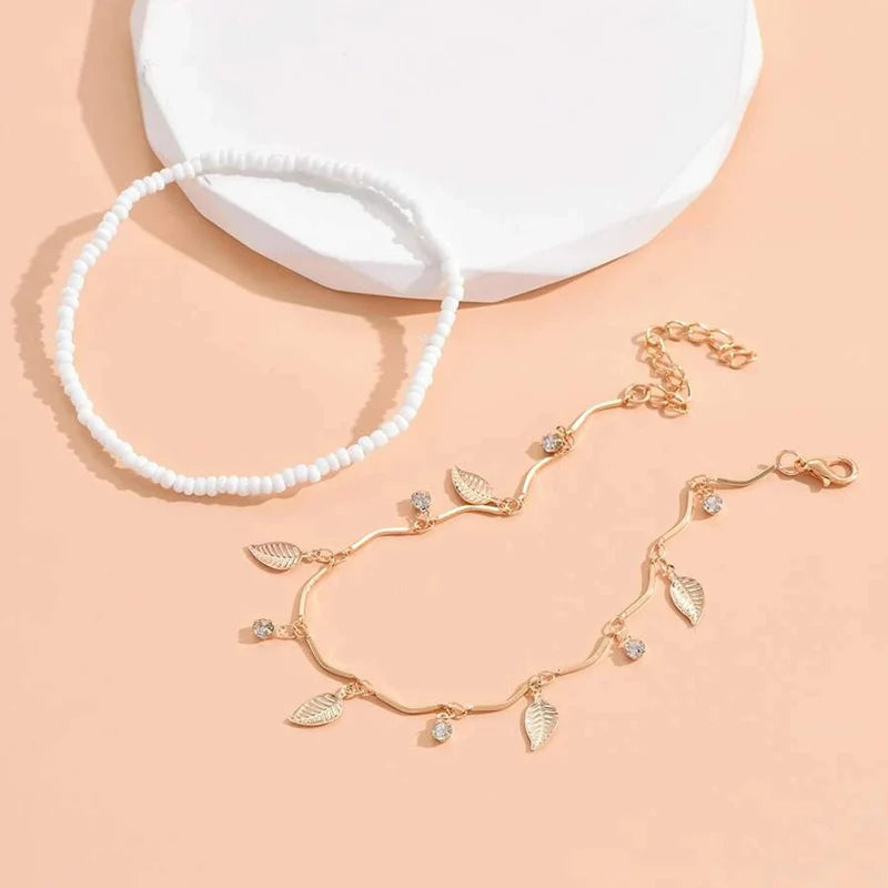 Boho Anklet Foot Chain Summer Beach Jewelry with Tassel Star Pendant, Barefoot Sandal