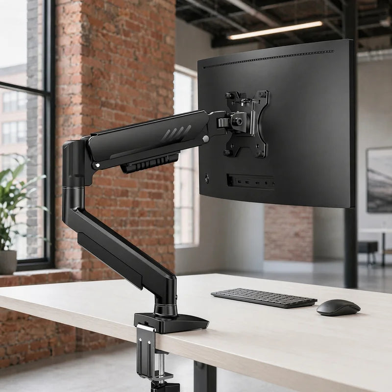 Adjustable Monitor Arm for 13-34 Inch Screens, Gas Spring Desk Mount, VESA Compatible, Clamp or Grommet Base