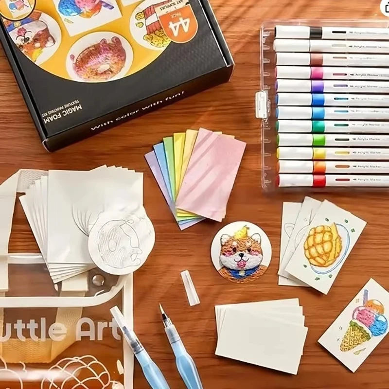 Drawing & Texture Painting Kit with Foam Paper and Markers for Arts & Crafts