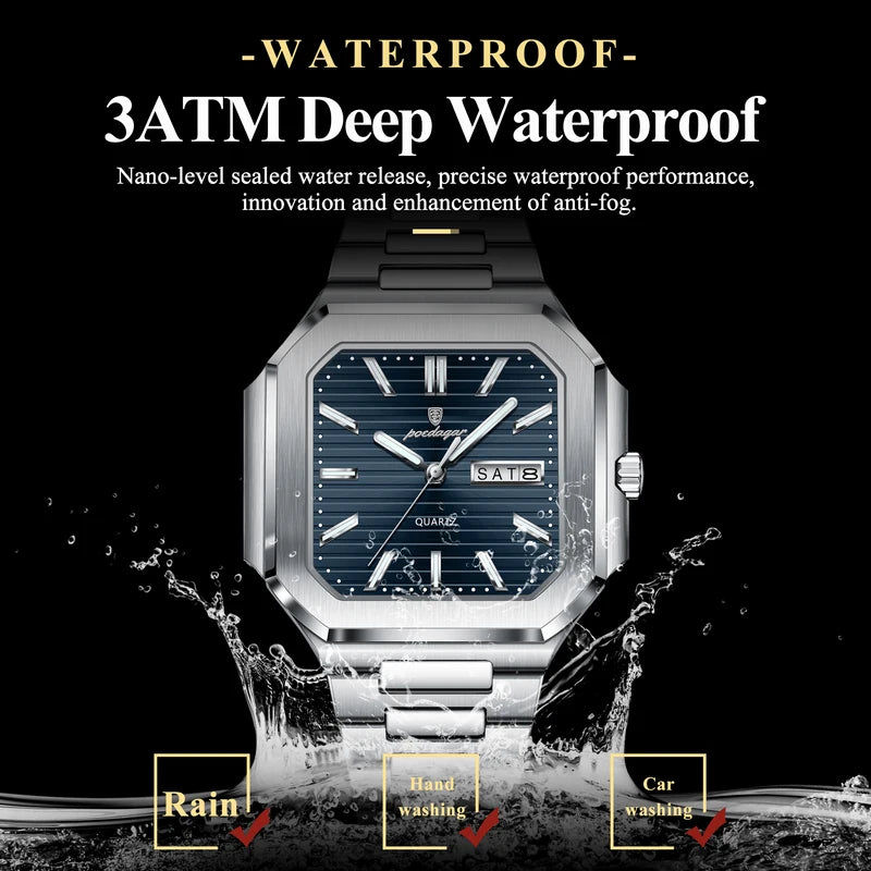 Men's Waterproof Luminous Quartz Wristwatch with Date & Steel Strap