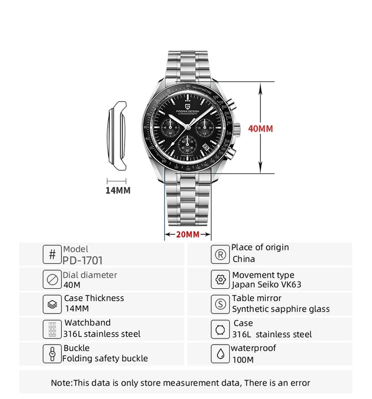 Luxury Men's Quartz Watch with Chronograph and 100M Waterproof - Sports Speed Model
