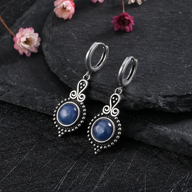 Elegant Natural Kyanite Silver Drop Earrings for Women Vintage Jewelry Wedding Gift