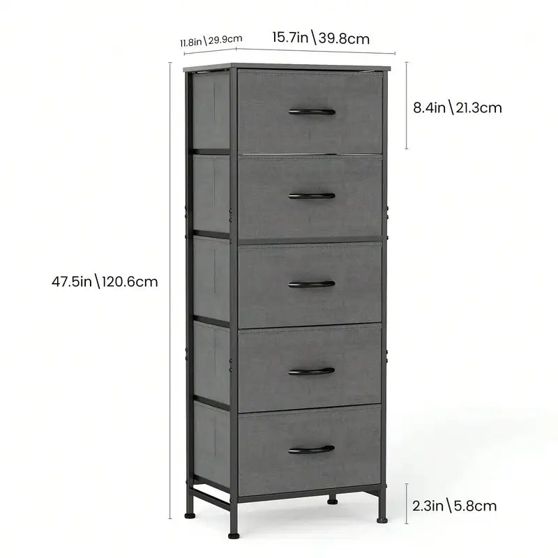 5-Drawer Bedroom Dresser with Wood Top & Steel Frame - Sturdy Closet Organizer