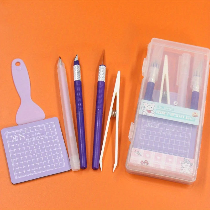 DIY Scrapbooking Tool Kit with Pen Carving Knife Tweezers Cutting Pad - Multi Color Options