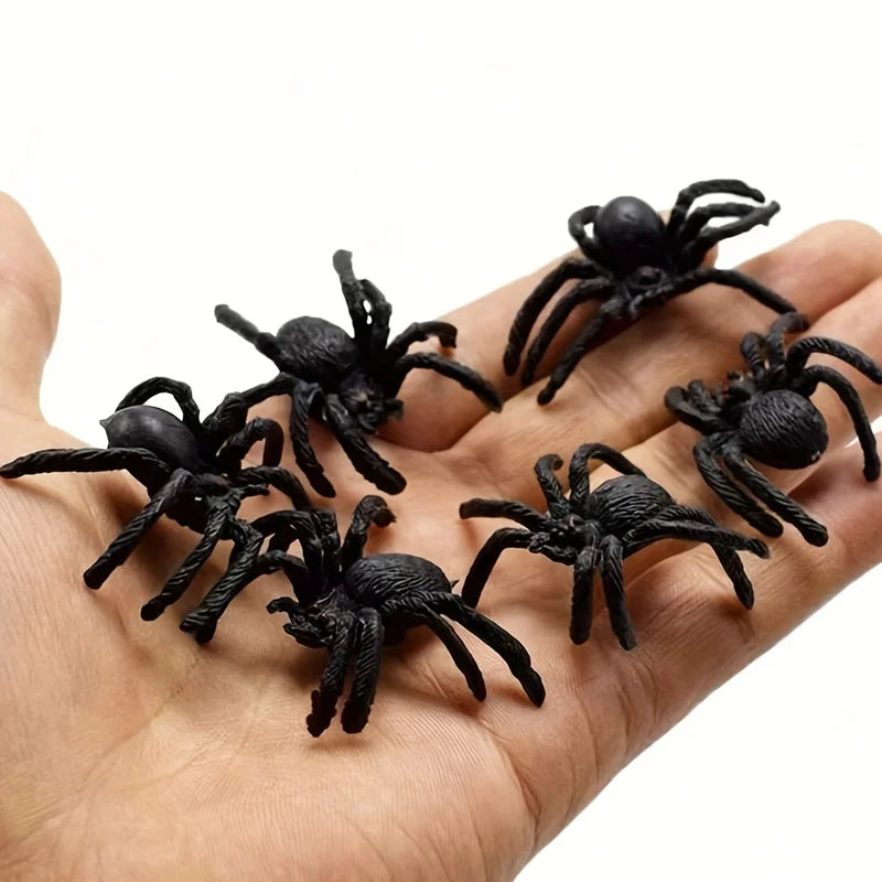 Halloween Spider Prank Props - Small Realistic Plastic Decorations Set of 10